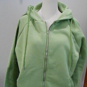 Women's Light Green Full Zip Oversized Hooded Sweatshirt Drawstring Size-XXL
